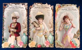Ephemera, Trade, Embossed Fashion advert panels in vibrant colours, for Charles Saltzmann Clothes