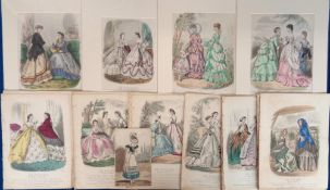 Ephemera, French Fashion Plates (1850-60) to include wedding dresses, children etc. Mainly coloured,