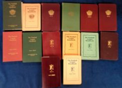 Football League Handbooks, a complete run of fourteen Football League Handbooks, various bindings