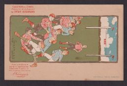 Rugby Union postcard, early 20th Century artist-drawn French Rugby postcard (unused, gd)