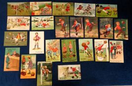 Football postcards, a collection of 23 artist drawn, early comic football postcards inc. some by