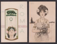 Postcards, Glamour, 2 cards illustrated by Kirchner. 'Roma' D17-1 and 'Greek Virgins' D30-7 (gd)