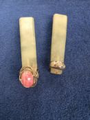 Jewellery, 2 x 8ct gold rings to comprise 1 with 7 stones and 1 with pink cabochon stone together