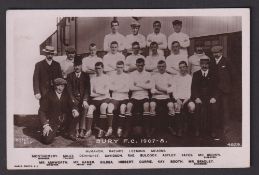 Football postcard, Bury F.C. 1907-08, photographic team group postcard (unused, three initials to