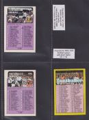Trade cards, A&BC Gum Football, 3 unmarked Scottish checklists, 1971/72 Purple backs (2, 1-115 &