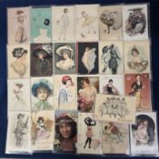 Postcards, Glamour, a selection of 25 glamour cards, and pretty girls. Artists include Kirchner (