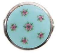 Puderdose, ART-DECO 1930/40er Jahre, SILBER 925/000, transluziedes Emaille mit Rosenblüten, ...