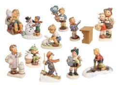 11  GÖBEL/HUMMEL Figuren, 1 Kind (nur ein viertel Stündchen; 1 Apotheker; Junge mit Hase ...