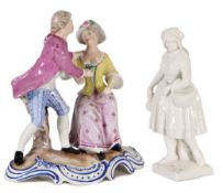 Lot: 1 Figur Weißporzellan Mitte 20.Jhd, signiert Nymphenburg, Mädchen in Tracht mit Korb u. ...