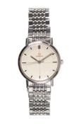 Herren-Armbanduhr, OMEGA um 1954-57, Stahl, Handaufzug, cremefarbenes Ziffernblatt mit rotem ...