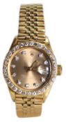 Damen-Armbanduhr, GG 750/000, ROLEX Lady-Datejust, Automatik, zent. Sek., Dat. unter ...