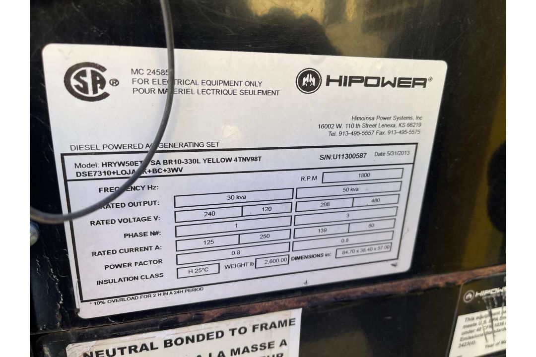 2013 HIPOWER 40KW GENERATOR - Image 8 of 9