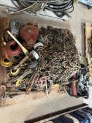 PALLET OF CHAINS, BINDERS, SHACKLES