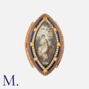 An Antique Enamel Miniature Necklace Clasp in yellow gold, of navette shape, set centrally with a
