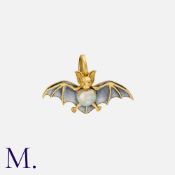A French Art Nouveau Enamel And Pearl Pendant, designed as a bat in flight, with a pearl body and