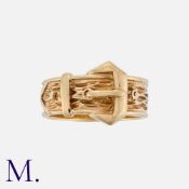 A Buckle Ring in 9k yellow gold, designed as a belt buckle. Full British Hallmark. Size: T Weight:
