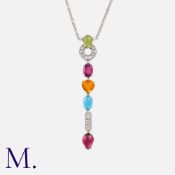 BULGARI, An Allegra Necklace in 18k white gold, set with round cut diamonds, peridot, rhodonite