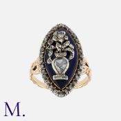 An Antique Bague Au Firmament Ring in yellow gold and silver, comprising a navette shaped piece of