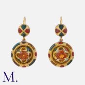 A Pair Of Victorian Scottish Citrine And Hardstone Earrings in yellow gold, each set centrally