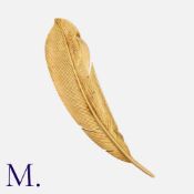 GEORGES LENFANT. A Feather Brooch in 18K yellow gold in the finely-crafted iconic design. With
