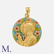 MASRIERA Y CARRERAS. A Plique A Jour Pendant in 18K yellow gold, the floral plique a jour enamel