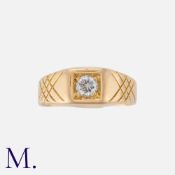 A Diamond Signet Ring in 18K yellow gold set with a round brilliant diamond weighing approx. 0.45ct.