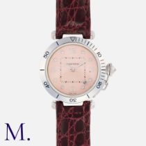 CARTIER, A Pasha Wristwatch Ref. 2353 'Miami' in 18k white gold. Featuring a fine engine turned