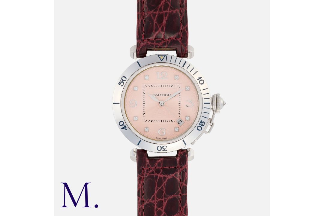 CARTIER, A Pasha Wristwatch Ref. 2353 'Miami' in 18k white gold. Featuring a fine engine turned - Image 1 of 2