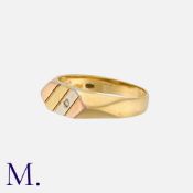 A Tricolour Gold And Diamond Ring in 18k rose, white and yellow gold, of striped design, set with