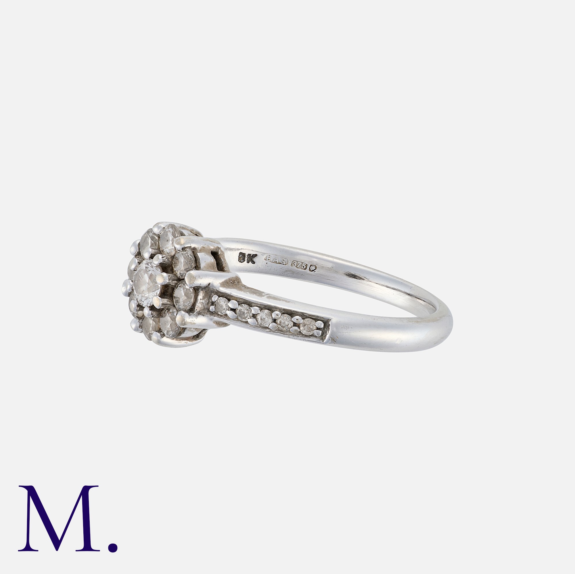 A Diamond Cluster Ring in 9K white gold, set with round cut diamonds weighing approx. 0.50ct in - Image 2 of 2