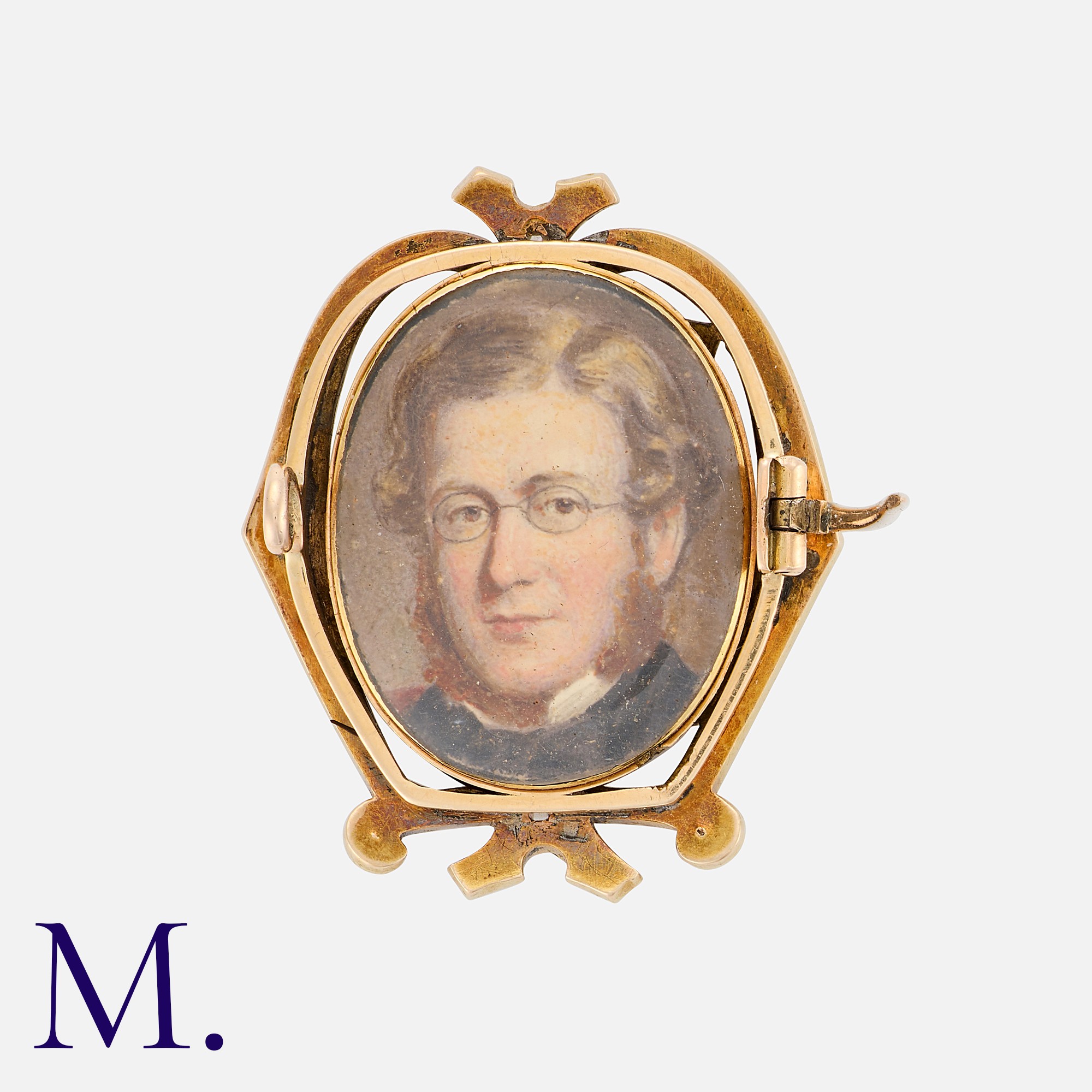An Antique Diamond Locket Brooch with a diamond-set monogram to the front with a miniature locket - Image 2 of 2