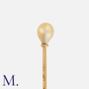 A Pearl Pin in yellow gold, with a pearl top (untested). Unmarked; tests indicate pin is 14ct