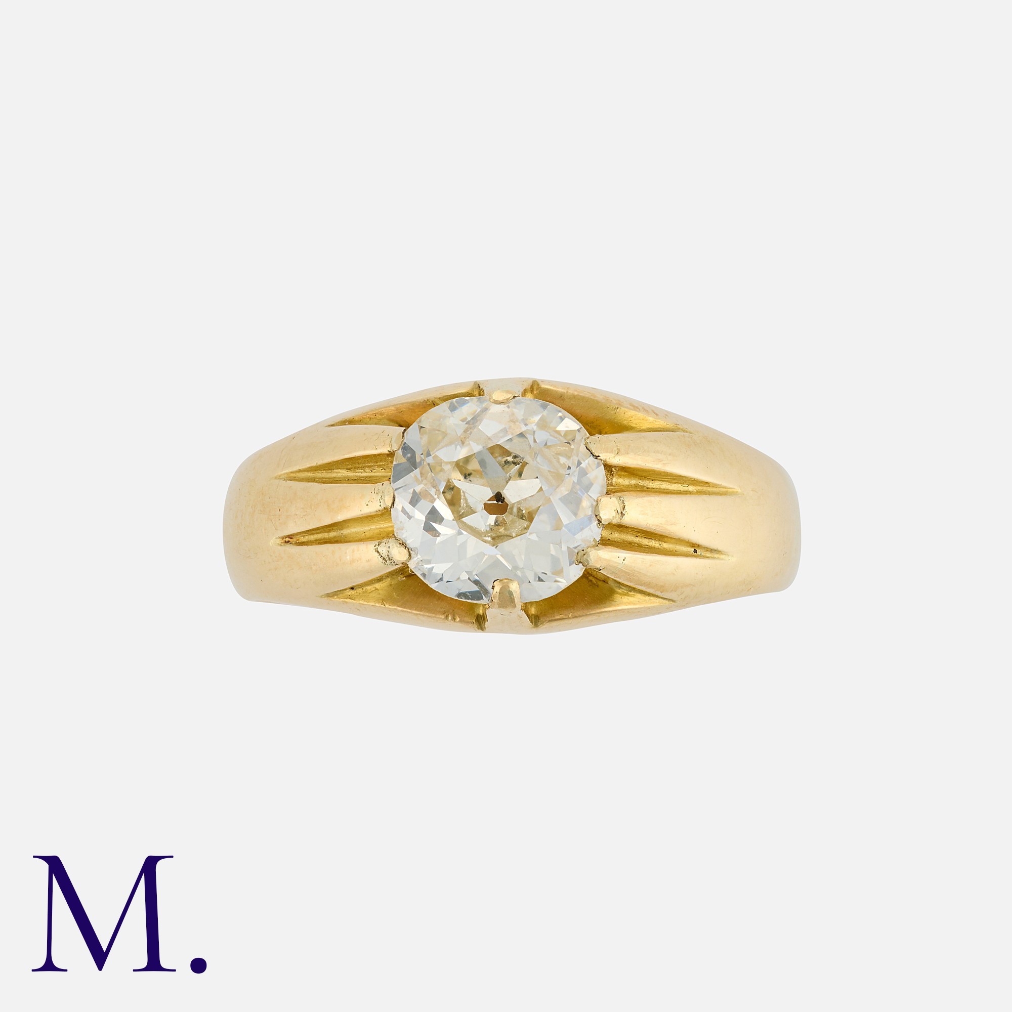 A Diamond Gypsy Ring in 18k yellow gold, set with an old cut diamond of approximately 1.30ct.