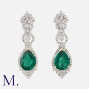 A Pair Of Large Green Quartz And Diamond Earrings in 18k yellow and white gold, each comprising a
