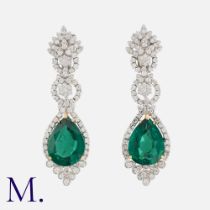 A Pair Of Large Green Quartz And Diamond Earrings in 18k yellow and white gold, each comprising a