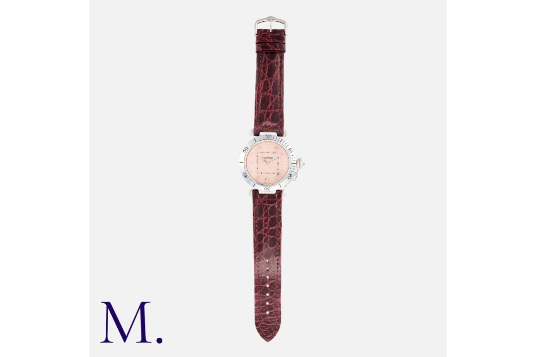 CARTIER, A Pasha Wristwatch Ref. 2353 'Miami' in 18k white gold. Featuring a fine engine turned - Image 2 of 2