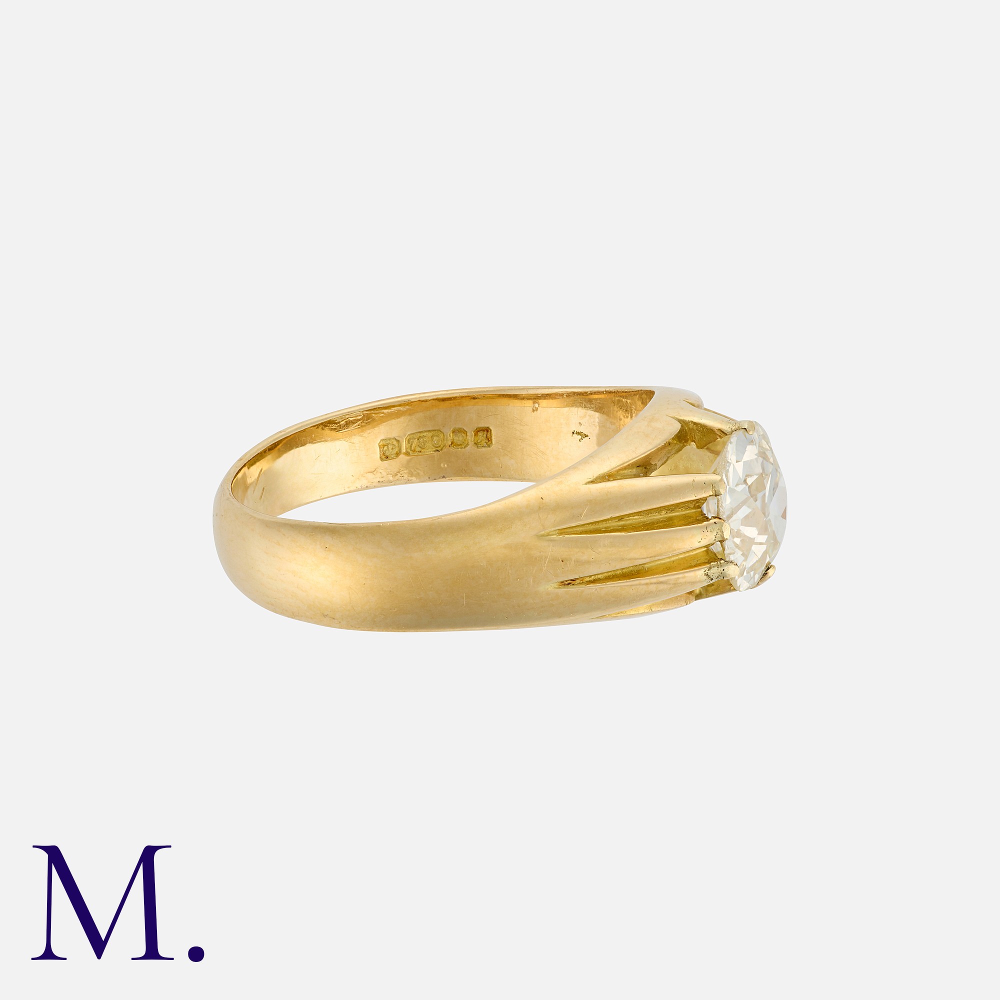 A Diamond Gypsy Ring in 18k yellow gold, set with an old cut diamond of approximately 1.30ct. - Image 2 of 2