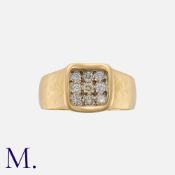 A Vintage Diamond Ring in 18k yellow gold, the textured band with a concave setting, set with nine