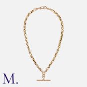 An Antique Fancy-Link Chain in 9K rose gold with T-bar pendant and dog clip fastenings. Stamped '9c'
