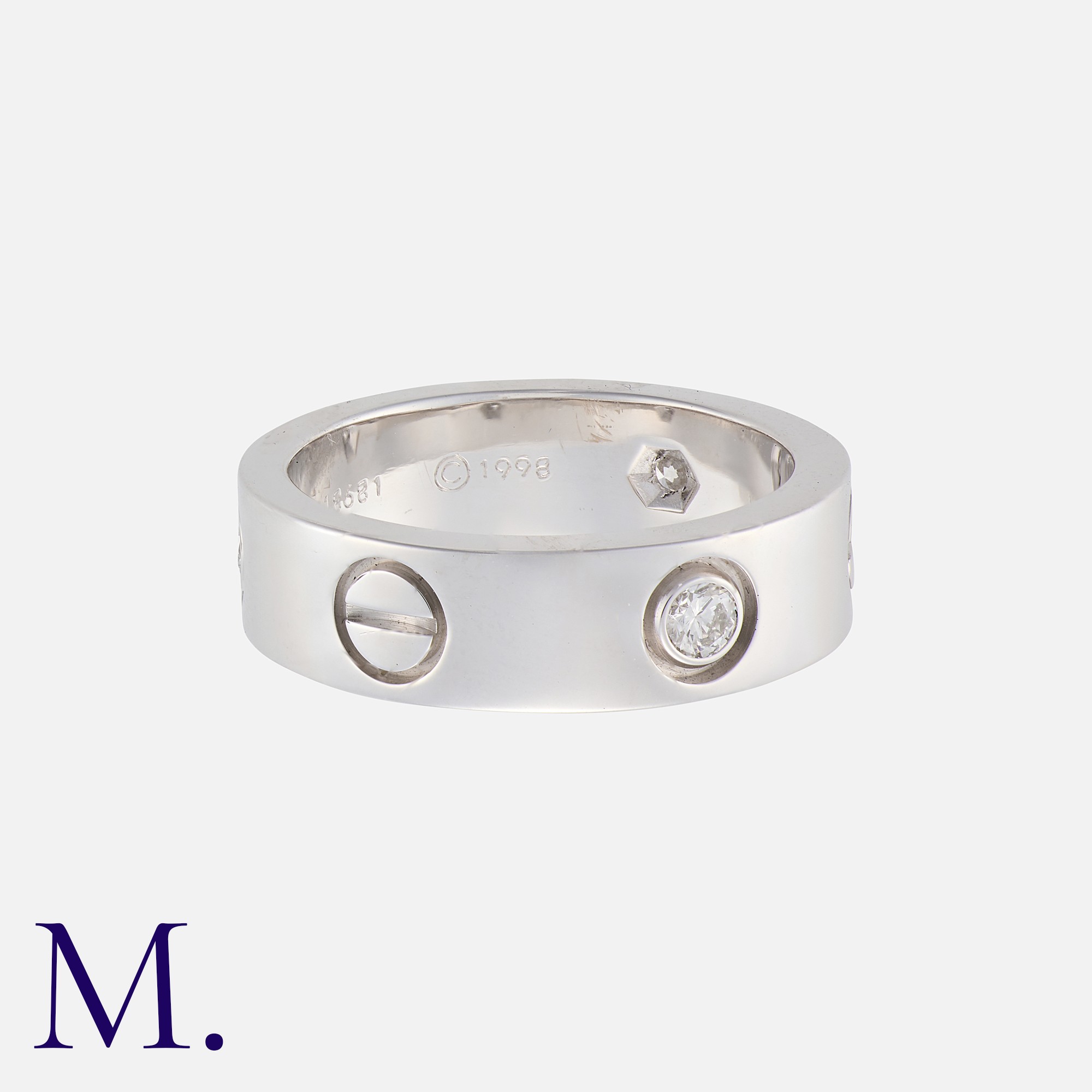 CARTIER. A Classic 3-Diamond Love Ring in 18K white gold set with three diamonds. Signed and - Image 2 of 2