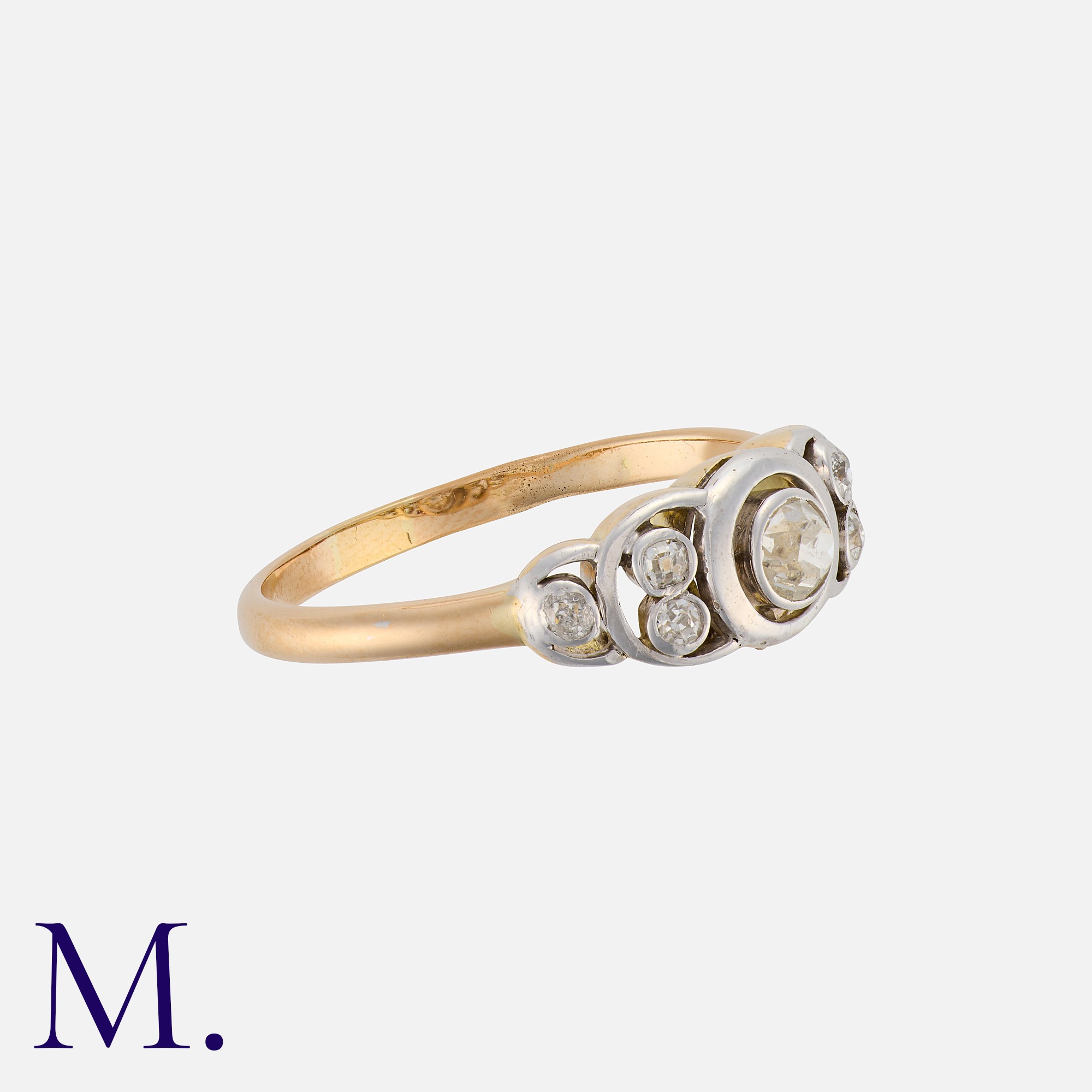 A Vintage Diamond Ring in 18k yellow gold and platinum, set with seven round cut diamonds, the - Image 2 of 2