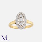 A Diamond Ring in 18k yellow gold, the oval, openwork form set with round cut diamonds. British