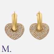 A Pair of Diamond Earrings in 18k yellow gold, designed as hearts, pavé set with round cut