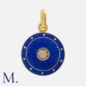 Rose Cut Diamond Enamel Locket in yellow gold, with blue enamel decoration, set with a rose cut