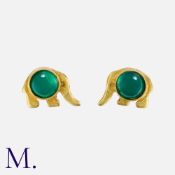A Pair Of Chrysoprase Stud Earrings in 18k yellow gold, designed as a pair of elephants, each set