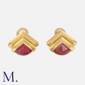 BULGARI. A Pair of Tourmaline Earrings in 18K yellow gold, each in a fanned design set with a