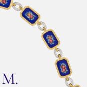 An Enamel Miniature And Diamond Bracelet in19k yellow and white gold, comprising a row of