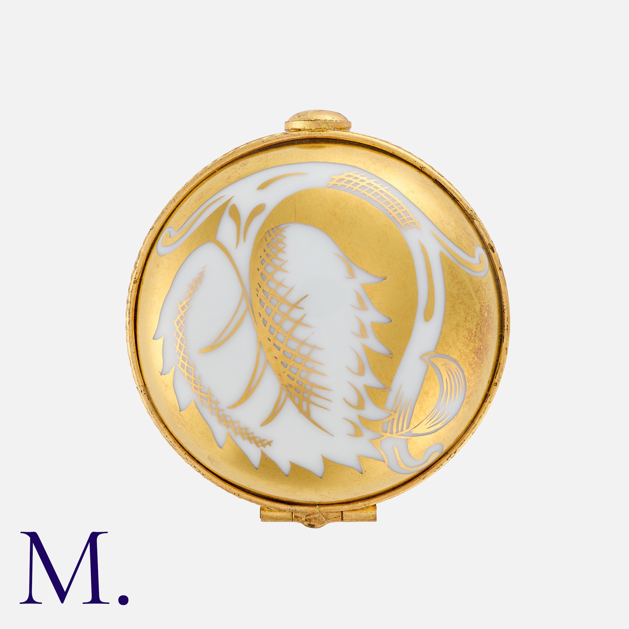 Tiffany & Co. A Vintage Porcelain Pill Box, a porcelain hinged foliate trinket or pill box. Marked