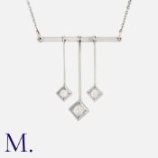 A Diamond Pendant Necklace in 18k white gold, comprising a bar with three articulated diamond set