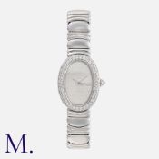 CARTIER, A Diamond Set Baignoire Wristwatch in 18k white gold, Ref. 1955, Circa 2000, The silvered